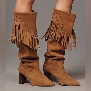 Anthropologie NWT Fringe Tall Boots in Cedar